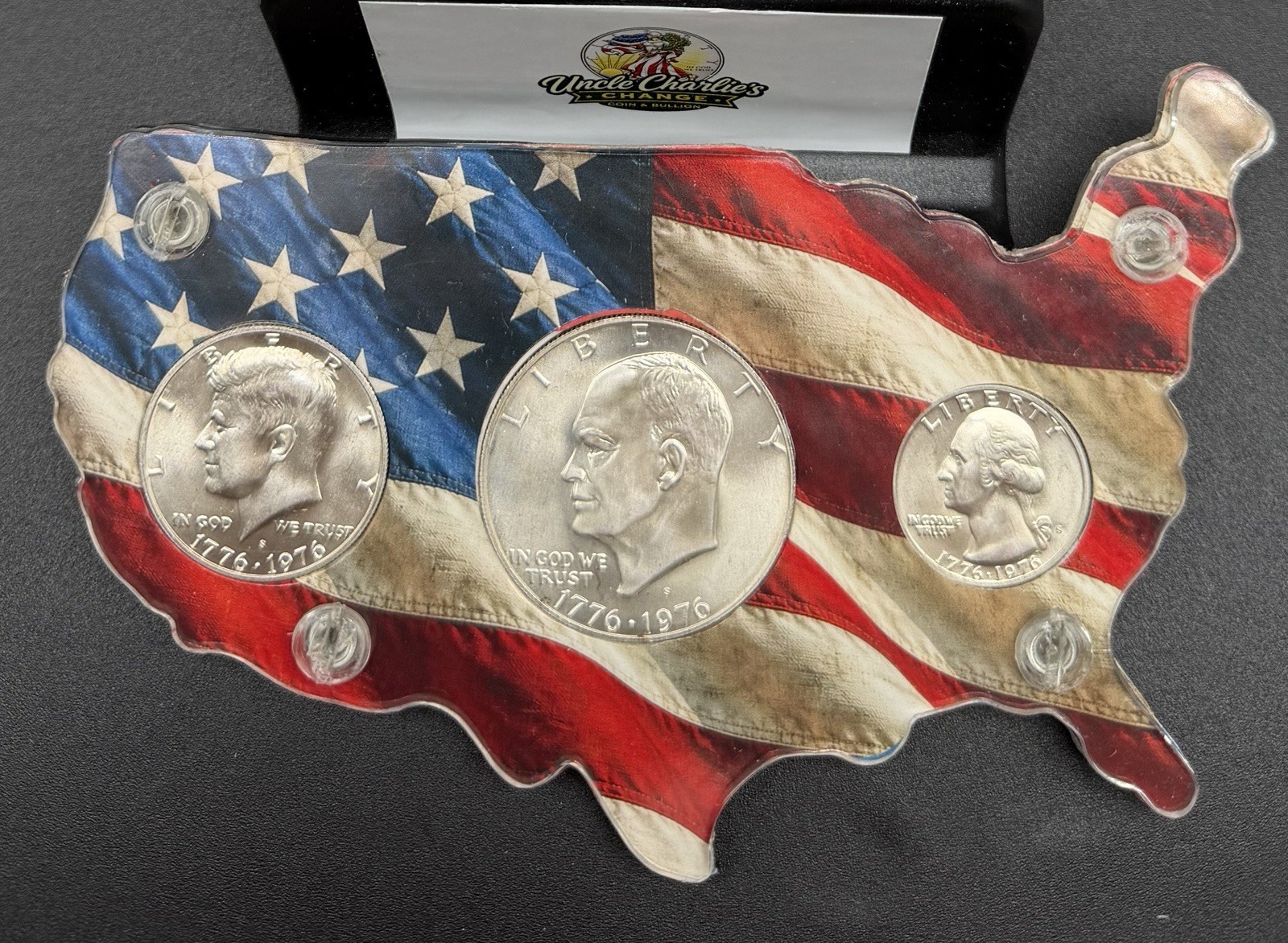 1776-1976 U.S. Bicentennial Silver BU High Grade Coin Set in US Map Holder 1776-1976 U.S. Bicentennial Silver BU High Grade Coin Set in US Map Holder