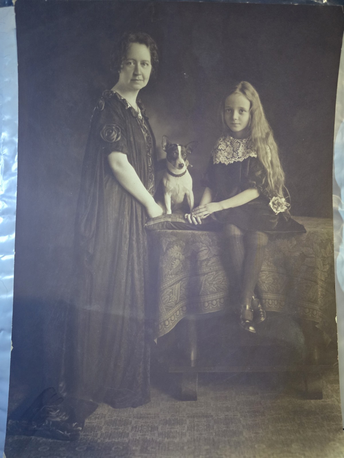 Rare Antique G Pierson Portrait Muskogee, Ok Mother, Daughter & Boston Terrier