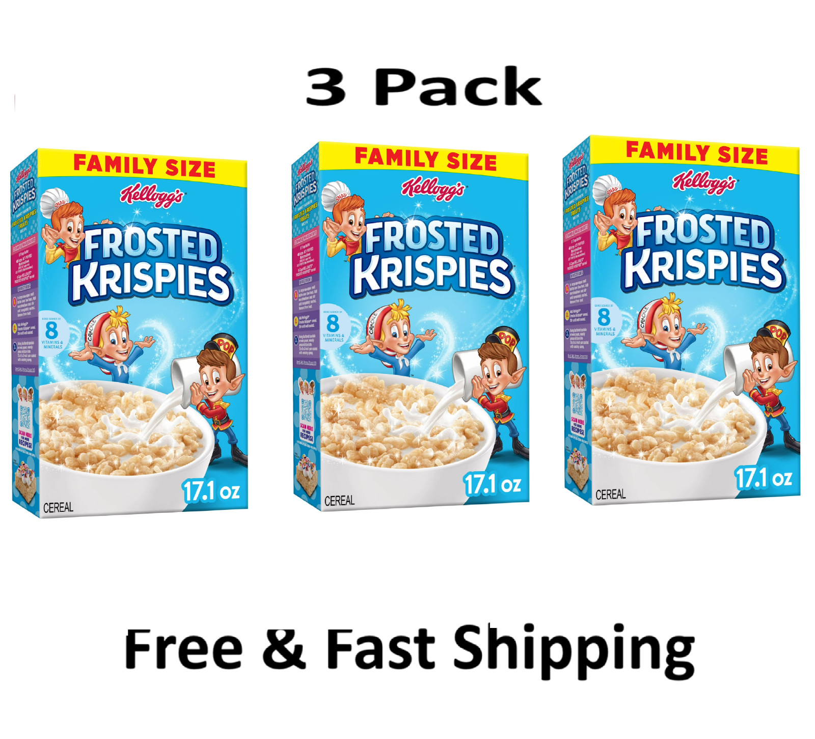 Kellogg's Frosted Krispies breakfast Cereal kids Snacks Family 17.1oz 3 Pack... Kellogg's Frosted Krispies breakfast Cereal kids Snacks Family 17.1oz 3 Pack...