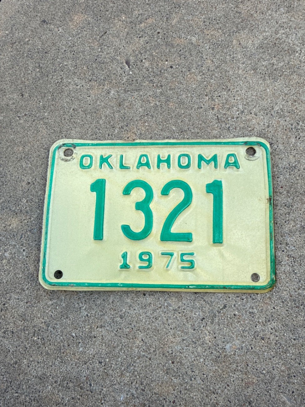 Vintage 1975 Oklahoma Motorcycle License Plate #1321