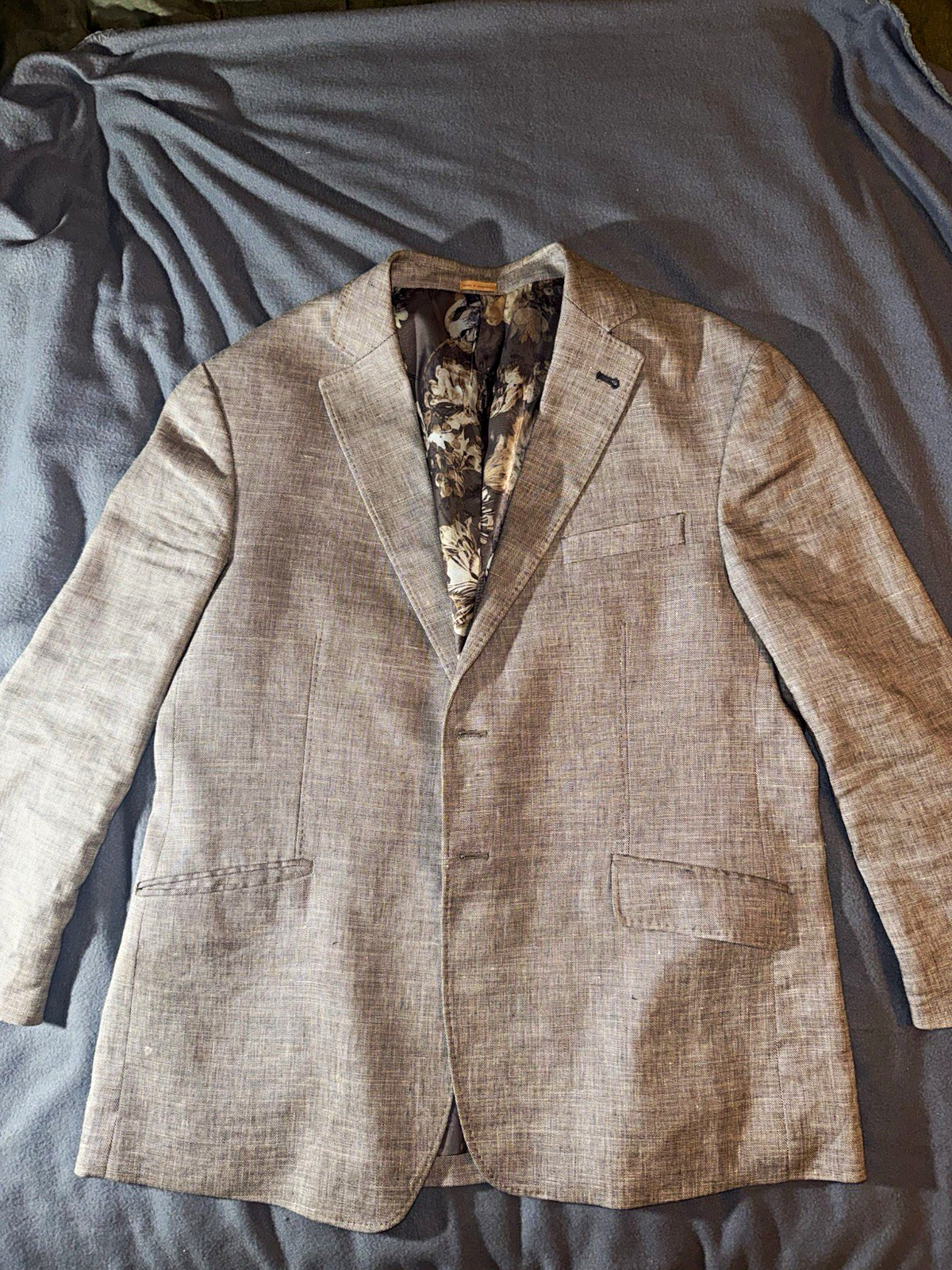 JOE Joseph Abboud Mens Slim Fit Gray Blazer Sport Coat Floral Lined Jacket