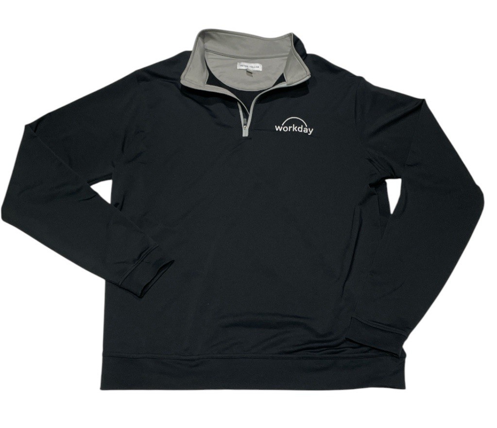 Peter Millar Men Medium 1/4 Zip Pullover Black Workday Corporate Logo Golf Peter Millar Men Medium 1/4 Zip Pullover Black Workday Corporate Logo Golf