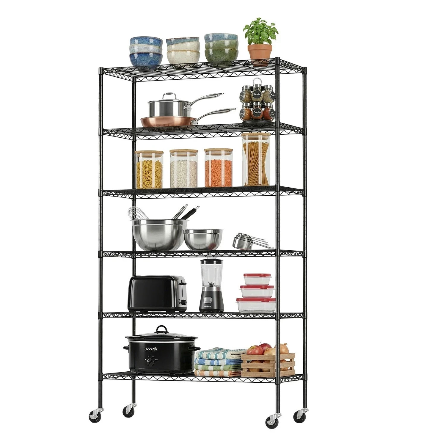 Wire Shelving Unit with Wheels Steel 6 Tier Heavy Duty Layer Rack 18x45x82 inch