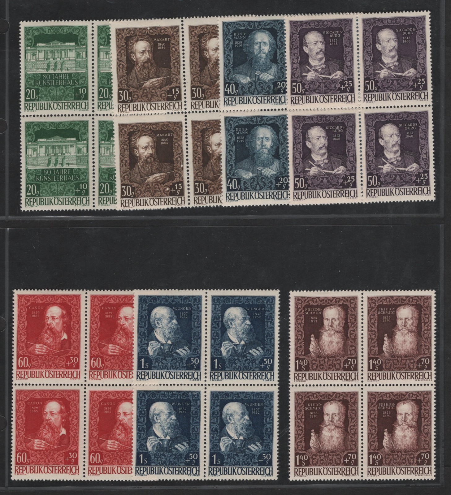 Austria 1948 Scott #B245-B251 In Blocks Of 4 Mint Never Hinged Very Fine