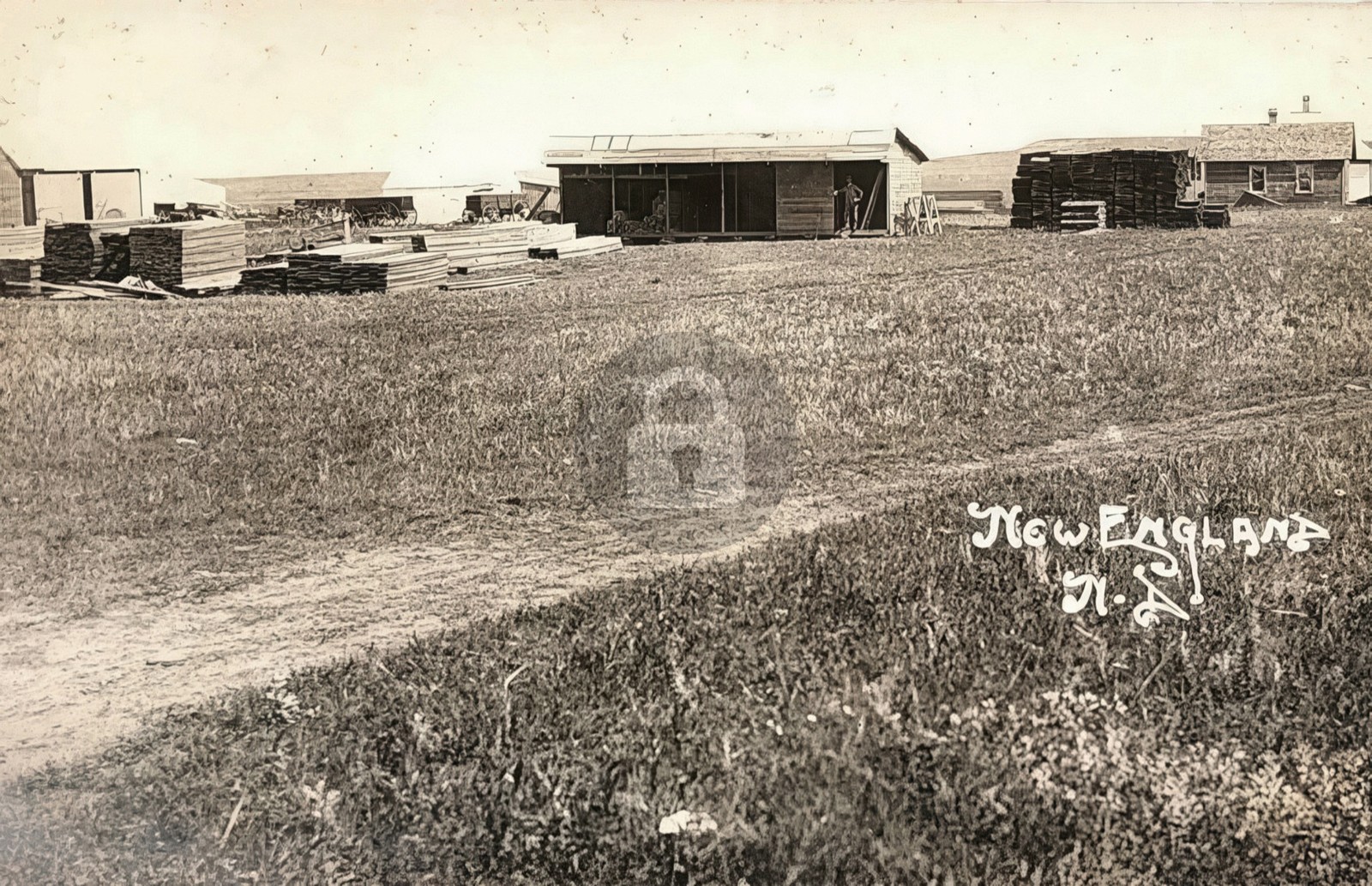 New England ND North Dakota 1910 Lumber & Buildings RPPC Photo Postcard COPY
