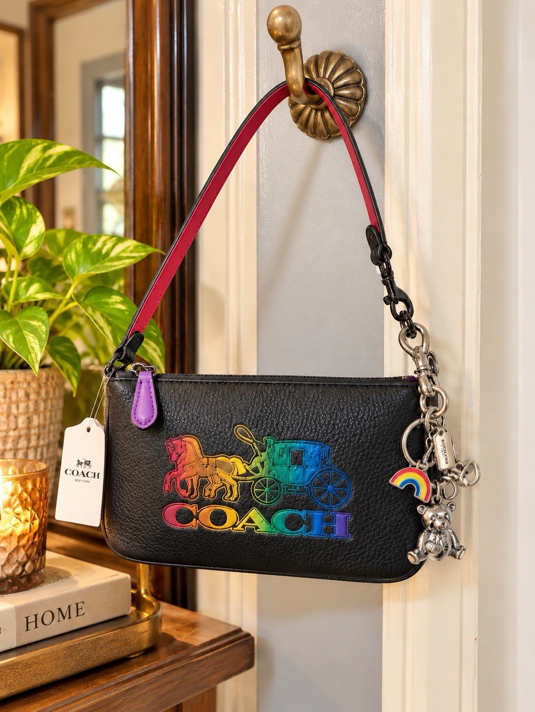 NWT Coach Nolita 19 C6902 Rainbow Horse Carriage Black Leather + Charm