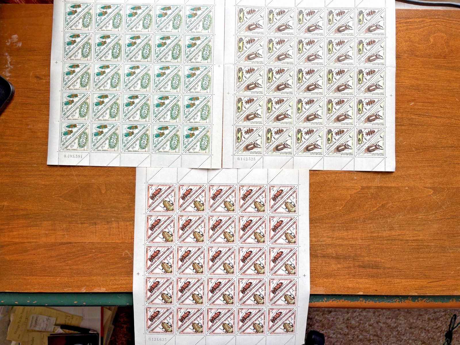 150 Central African Republic Postage Due Stamps MNH Full Sheets 1F 2F 0.50F