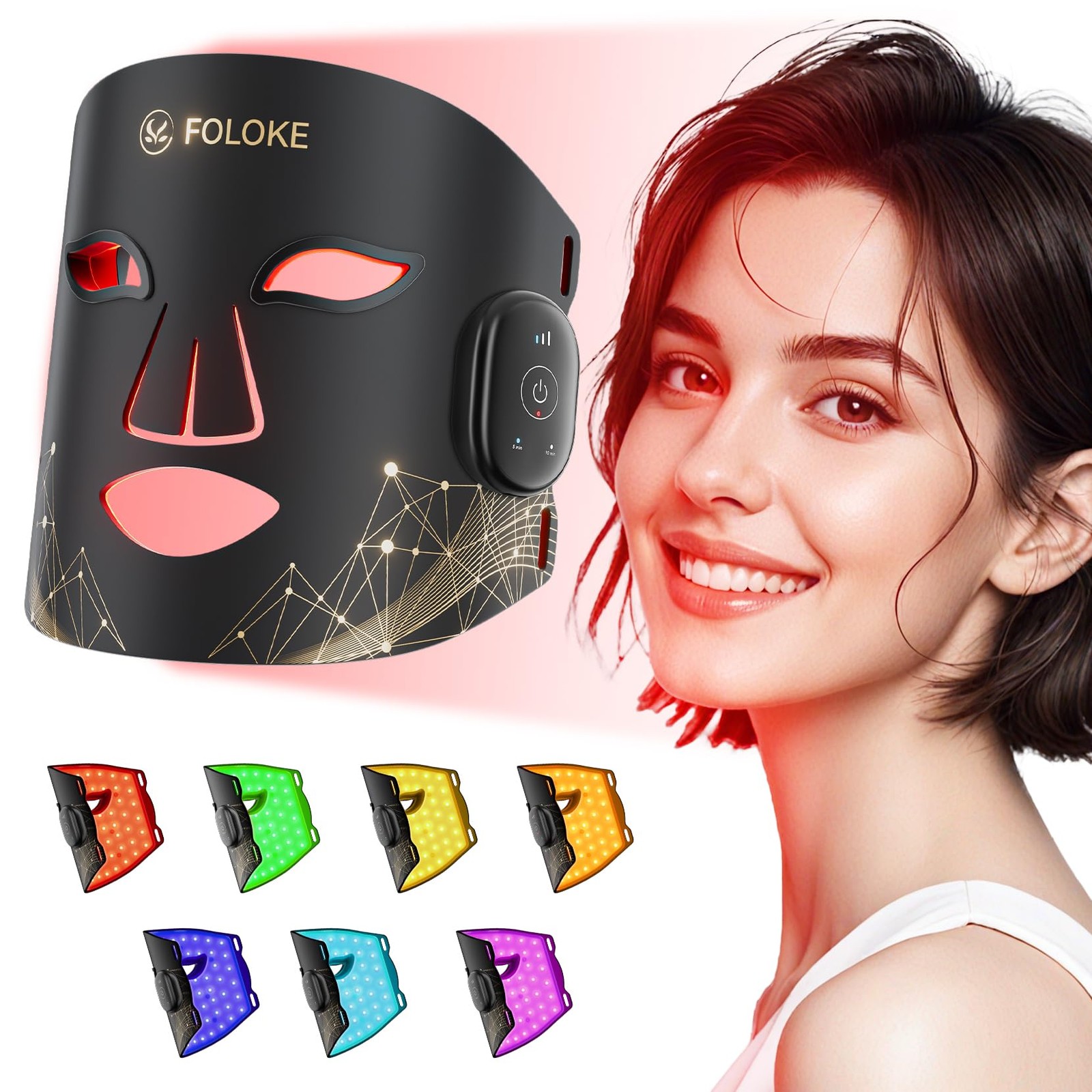 FOLOKE LED Light Therapy Mask Cordless LED Red 630±5nm & NIR 830nm Black FOLOKE LED Light Therapy Mask Cordless LED Red 630±5nm & NIR 830nm Black