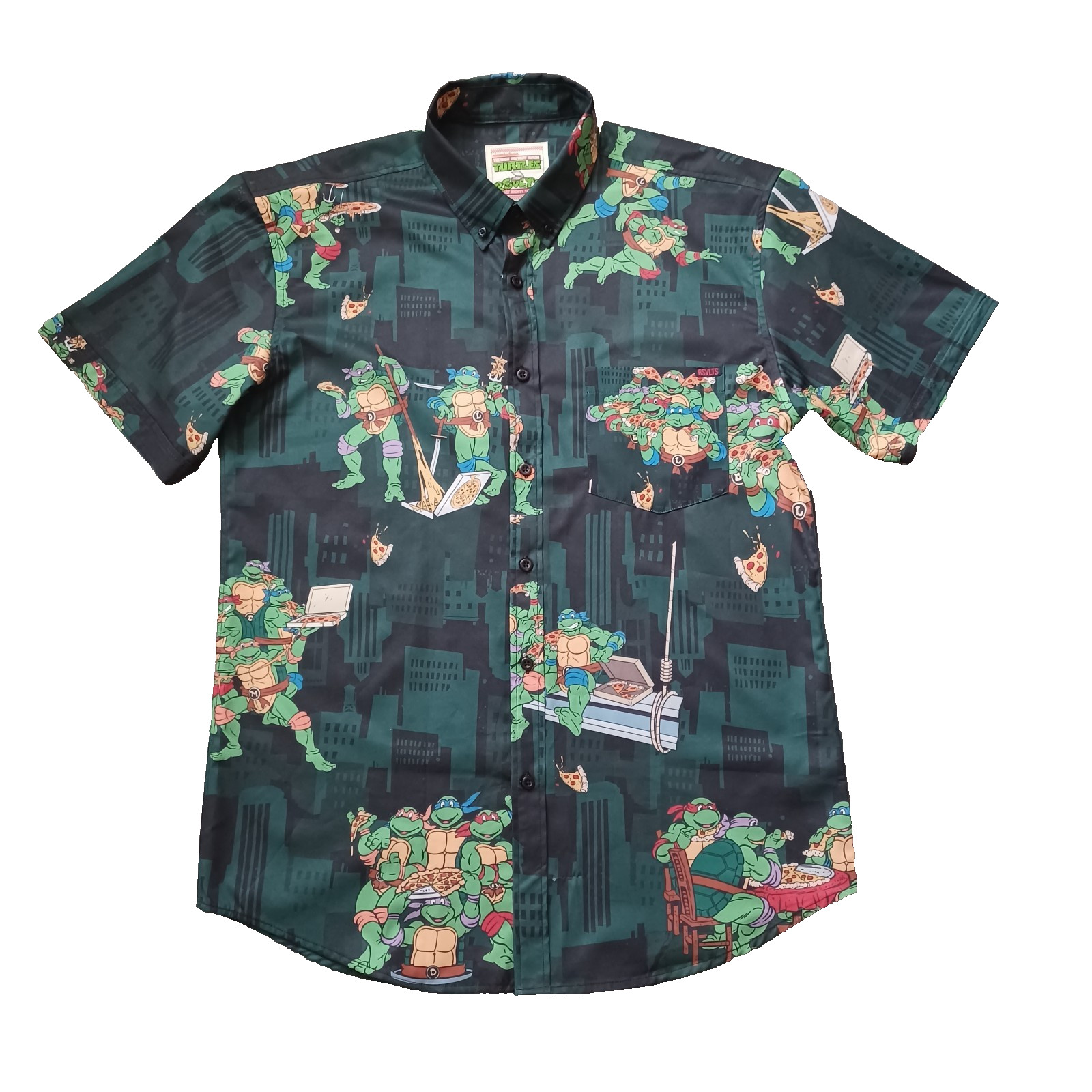 RSVLTS Teenage Mutant Ninja Turtles Shirt Mens L Green Button Up All Over Print RSVLTS Teenage Mutant Ninja Turtles Shirt Mens L Green Button Up All Over Print