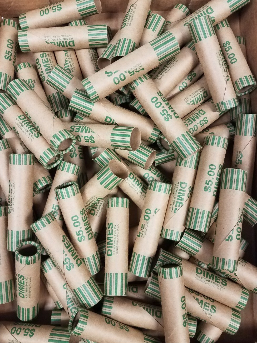 LOT OF 100 EMPTY U.S. 10 CENT DIME CRIMPED END COIN WRAPPER GUNSHELLS N F STRING