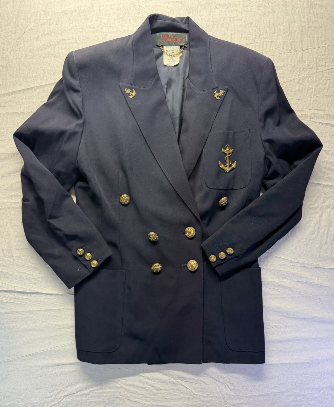 Vintage Lolita Lempicka Paris Vintage Navy Blue Lace Blazer Medium Designer Jack