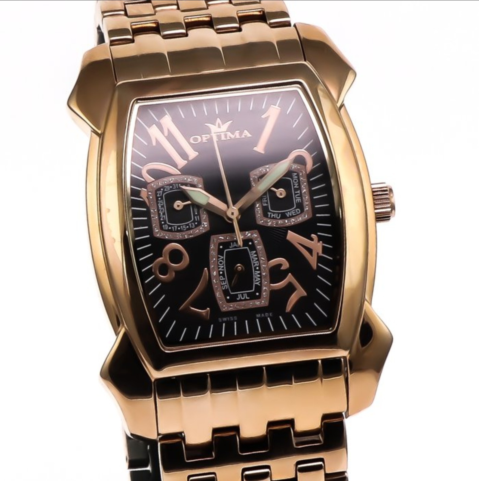 Optima Swiss Watch MDD Calendar 36mm PVD Rose Gold Steel Quartz 3ATM OSM157-RR-3 Optima Swiss Watch MDD Calendar 36mm PVD Rose Gold Steel Quartz 3ATM OSM157-RR-3