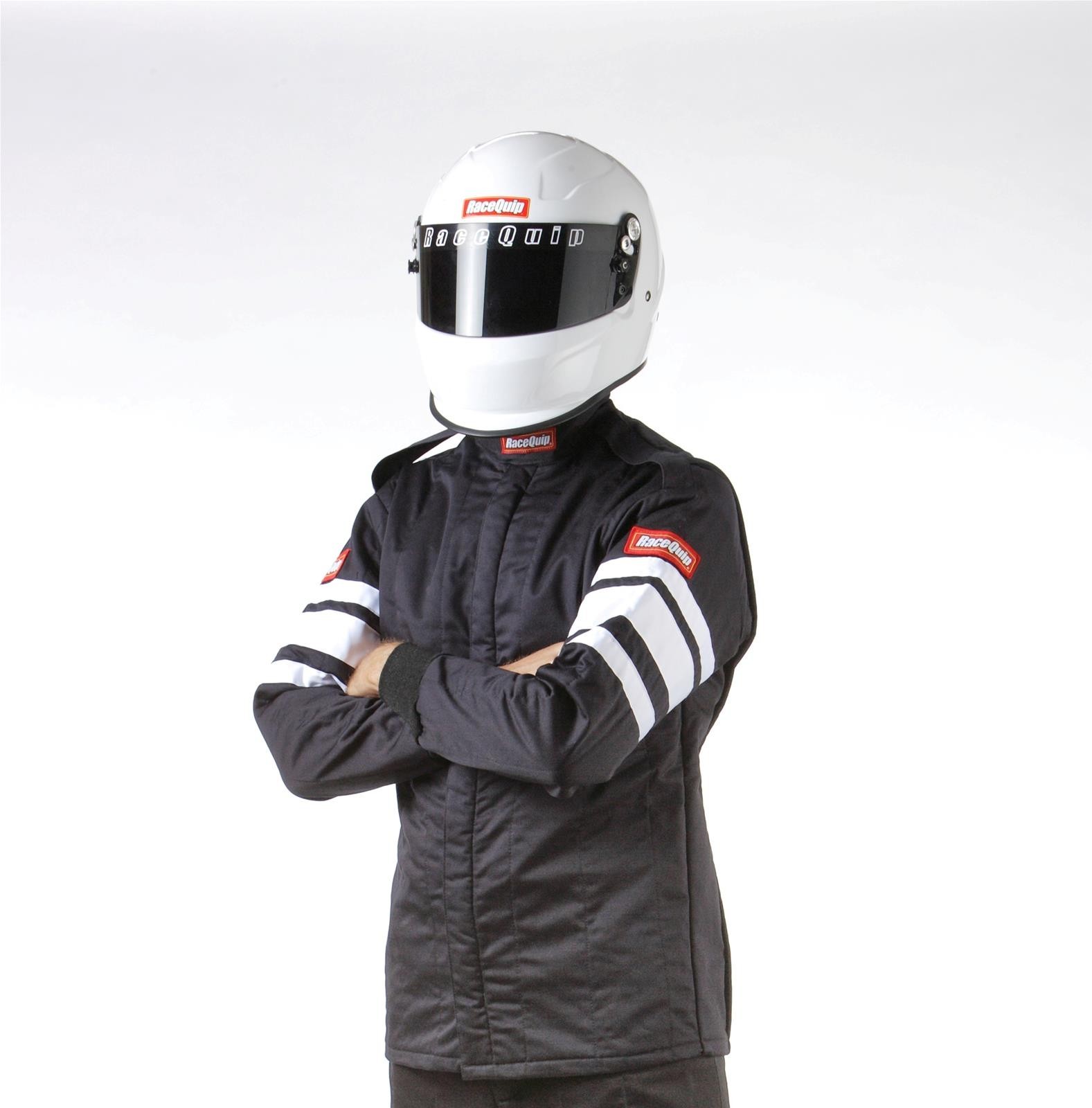 RaceQuip 121005RQP 121 Series Black / White Stripe Large Driving Jacket RaceQuip 121005RQP 121 Series Black / White Stripe Large Driving Jacket