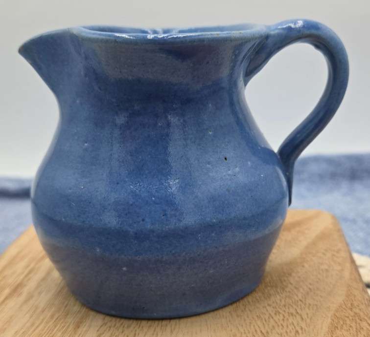 Vintage Cherokee Pottery Blue Glazed Ceramic Creamer Pitcher Hand Thrown