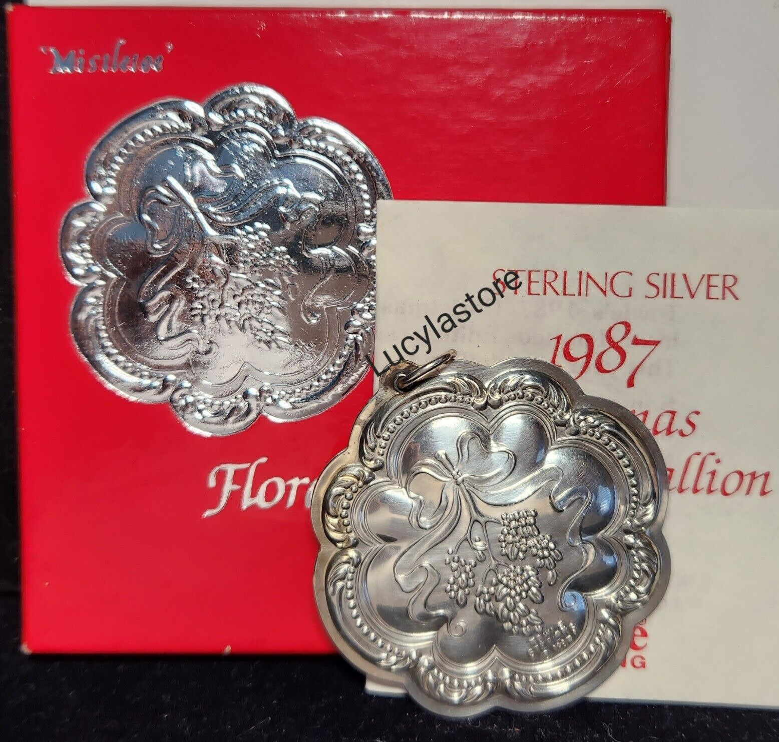 Towle 1987 Sterling Silver 925 Christmas Mistletoe Ornament Pendant Box Vintage