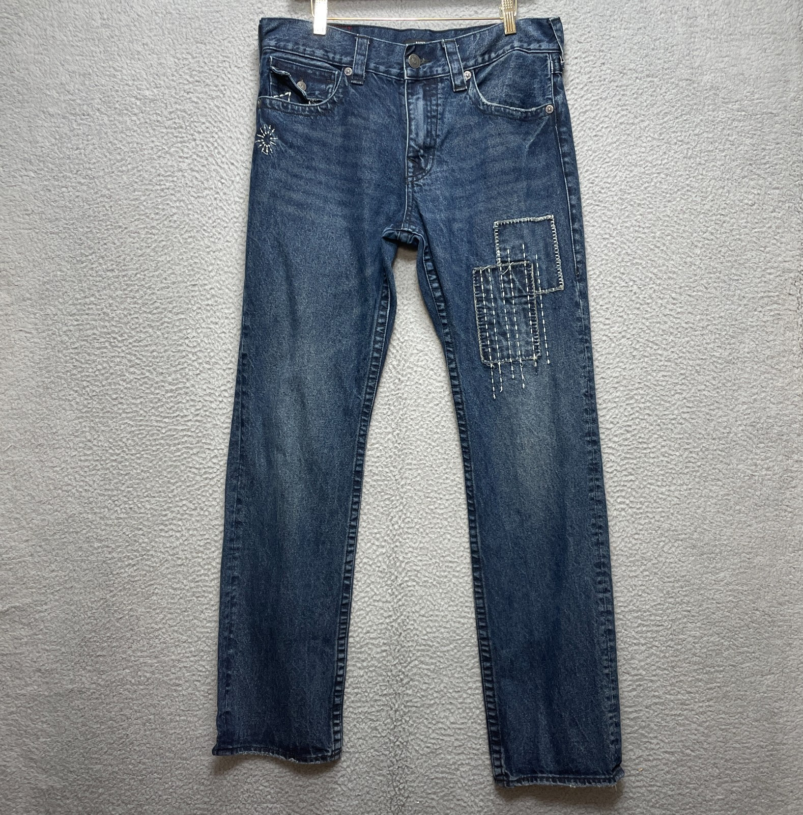 TRUE RELIGION Ricky Mens Jeans 32x32 Blue Relaxed Straight Flap Pocket Denim