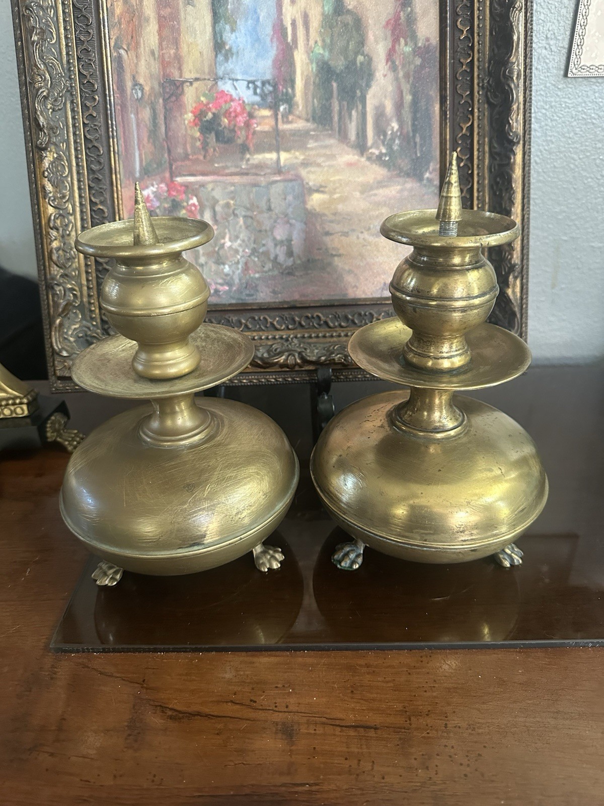 Pair of Antique 17th Flemish Dutch Brass Pricket Sticks Candelsticks Pair of Antique 17th Flemish Dutch Brass Pricket Sticks Candelsticks