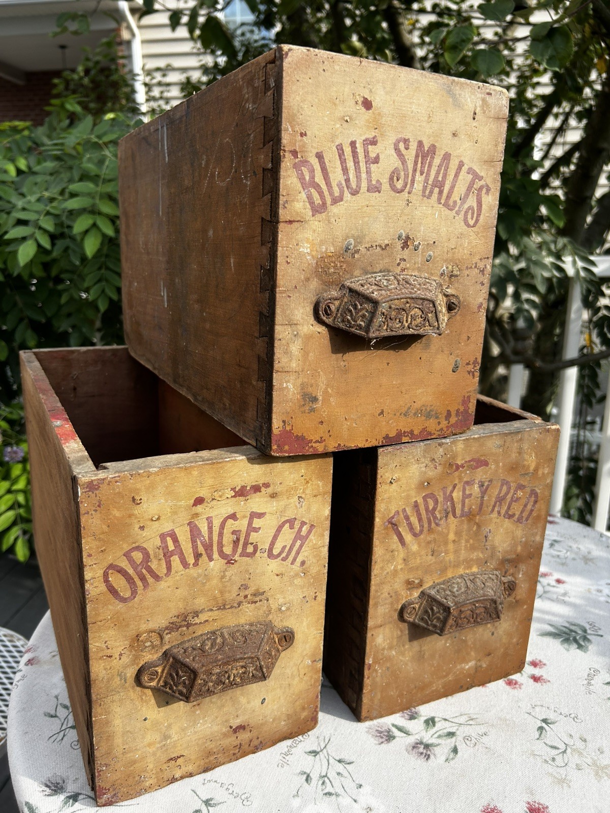 Early Antique 1800s 19th C Folk Art Cabinet Drawers Sign Turkey Red Primtive Old