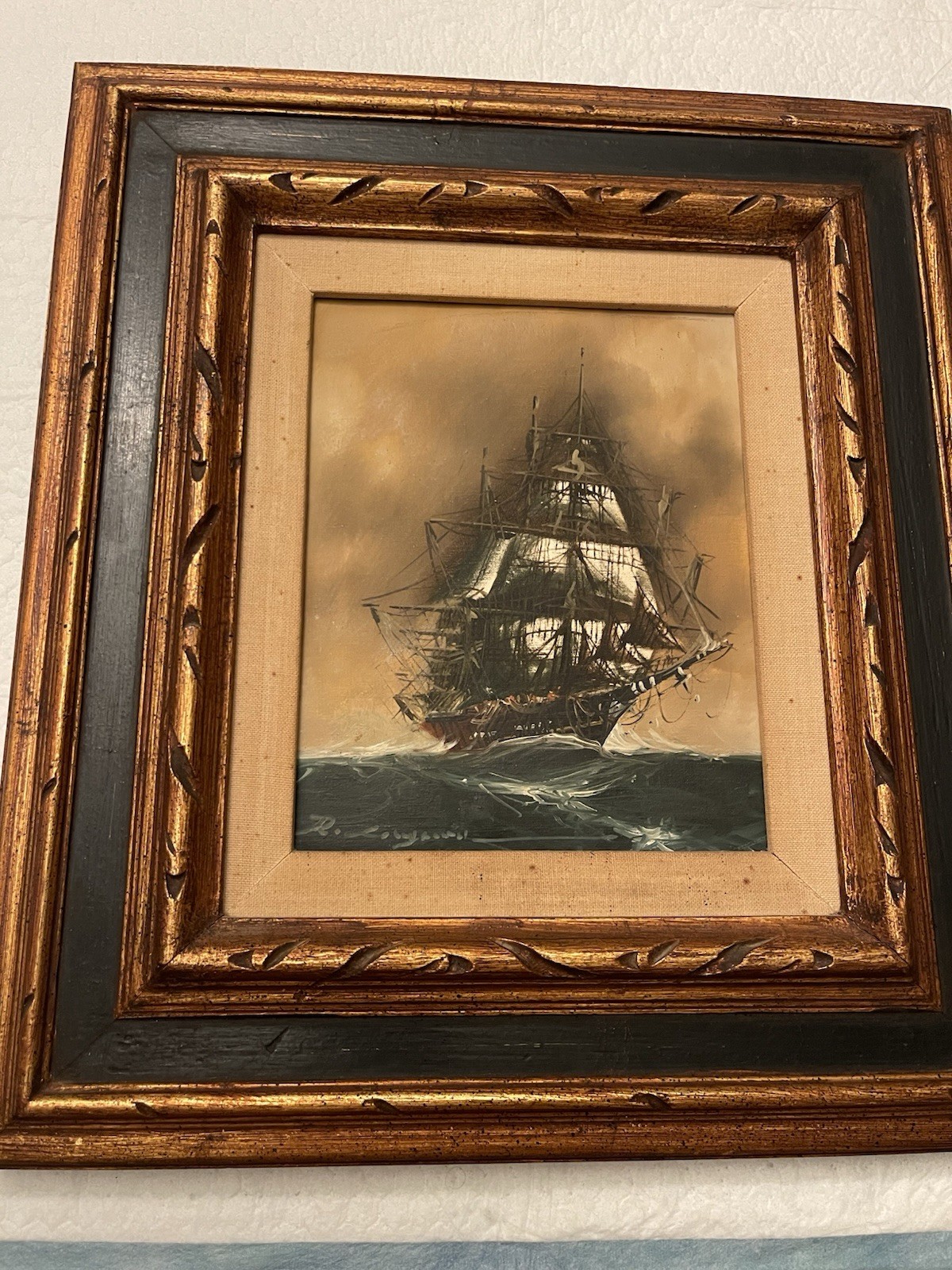 Vintage Renato Longanesi Signed Oil Painting Sailing Ship Seascape Ornate Frame Vintage Renato Longanesi Signed Oil Painting Sailing Ship Seascape Ornate Frame