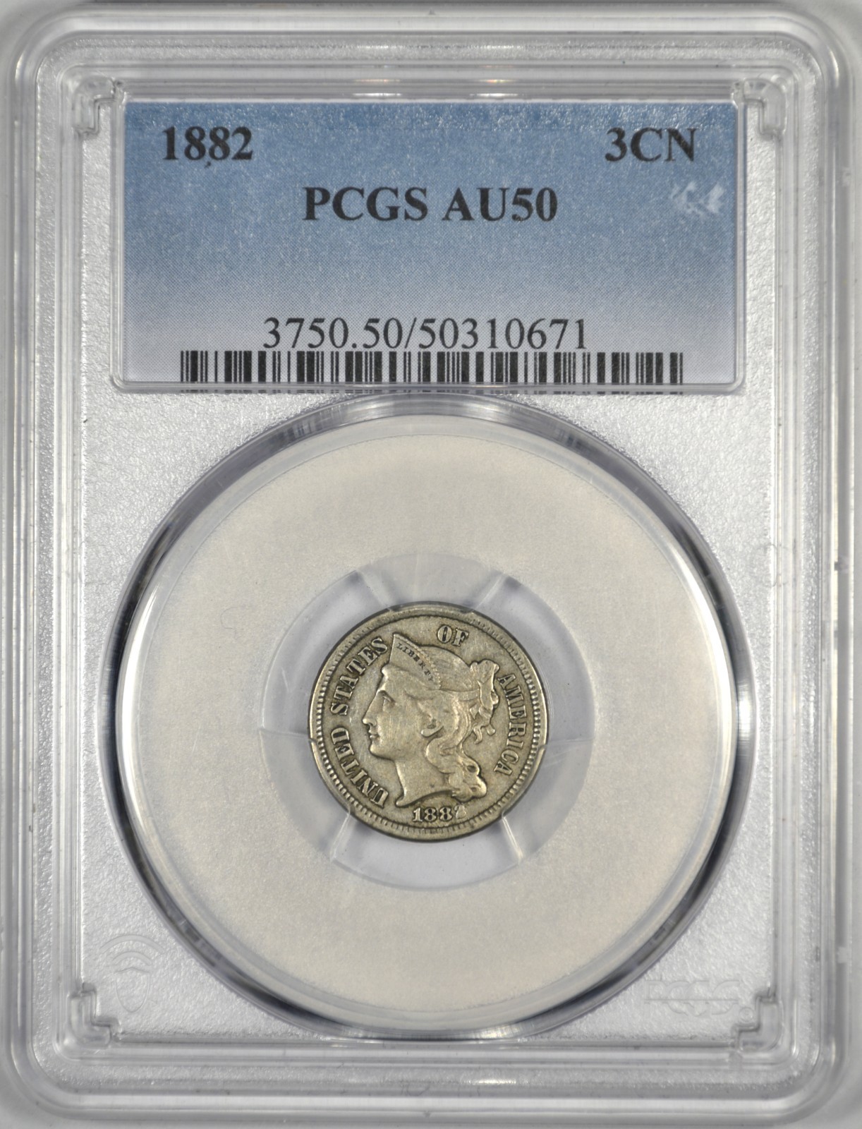 1882 THREE CENT NICKEL ~ PCGS AU50 ~ NICE SURFACES 1882 THREE CENT NICKEL ~ PCGS AU50 ~ NICE SURFACES