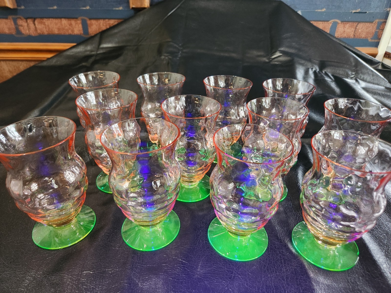 Vintage Tiffin Franciscan Watermelon Uranium Glass Goblets Set of 12