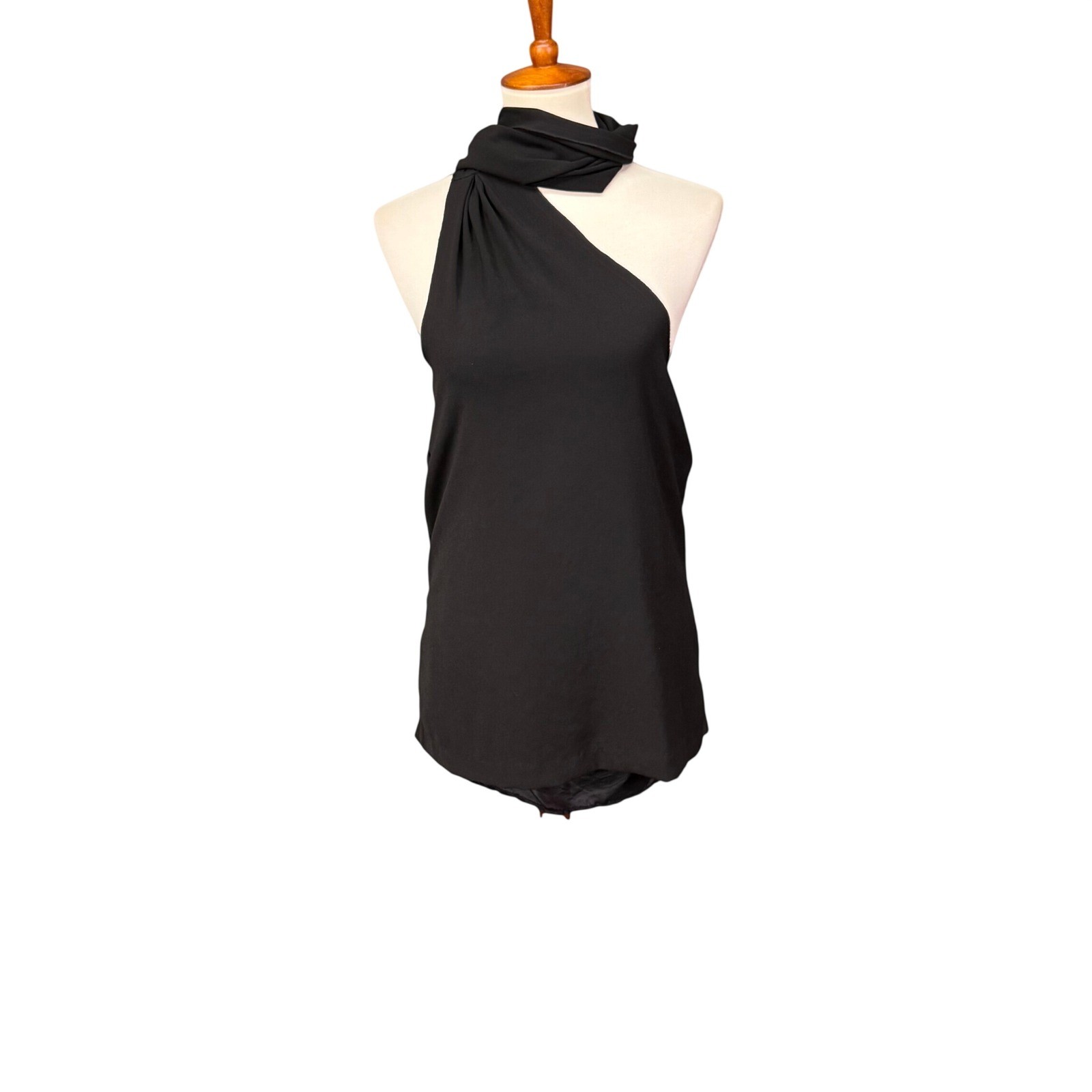 Halston Heritage Top Womens Small Black One Shoulder Draped Scarf Blouse NWT