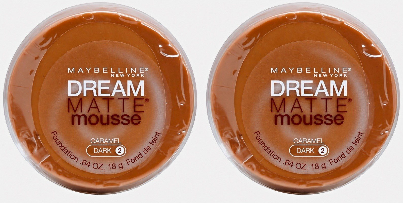 (2) - Maybelline New York Dream Matte Mousse Foundation Caramel Dark 2 0.64 oz (2) - Maybelline New York Dream Matte Mousse Foundation Caramel Dark 2 0.64 oz