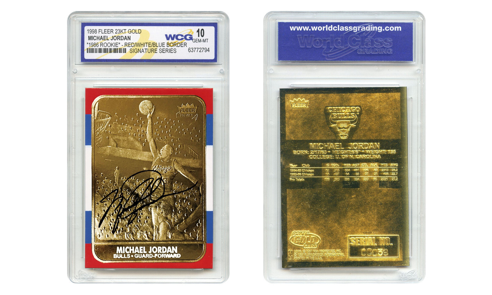 1998 Michael Jordan Fleer '86 Rookie 23KT Gold Card Signature Series GEM-MINT 10 1998 Michael Jordan Fleer '86 Rookie 23KT Gold Card Signature Series GEM-MINT 10