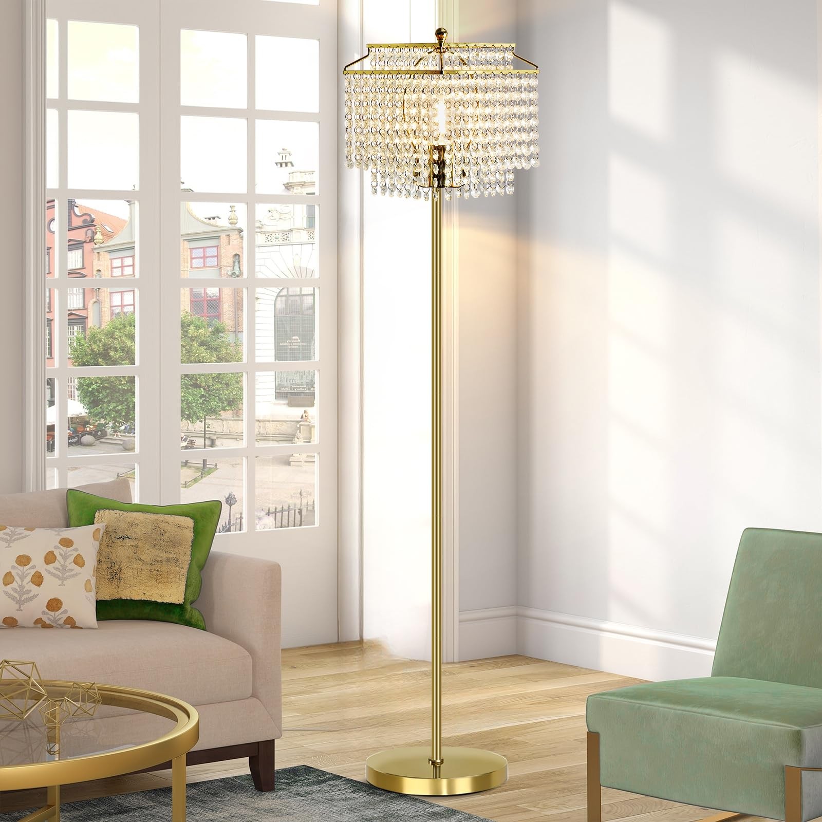 Luvkczc Gold Crystal Floor Lamp, 64\
