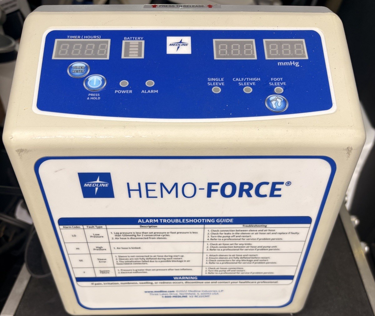 Used Medline Hemo-Force MDS600INT Intermittent DVT Pump works.