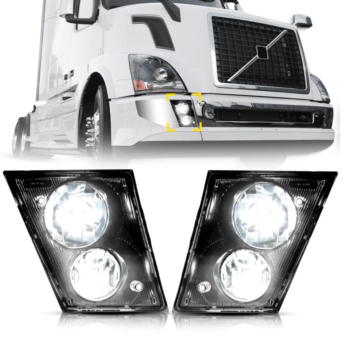 Fog Light Lamp Pair Set for 1997-2015 Volvo VNL Trucks LED Chrome Two Lights