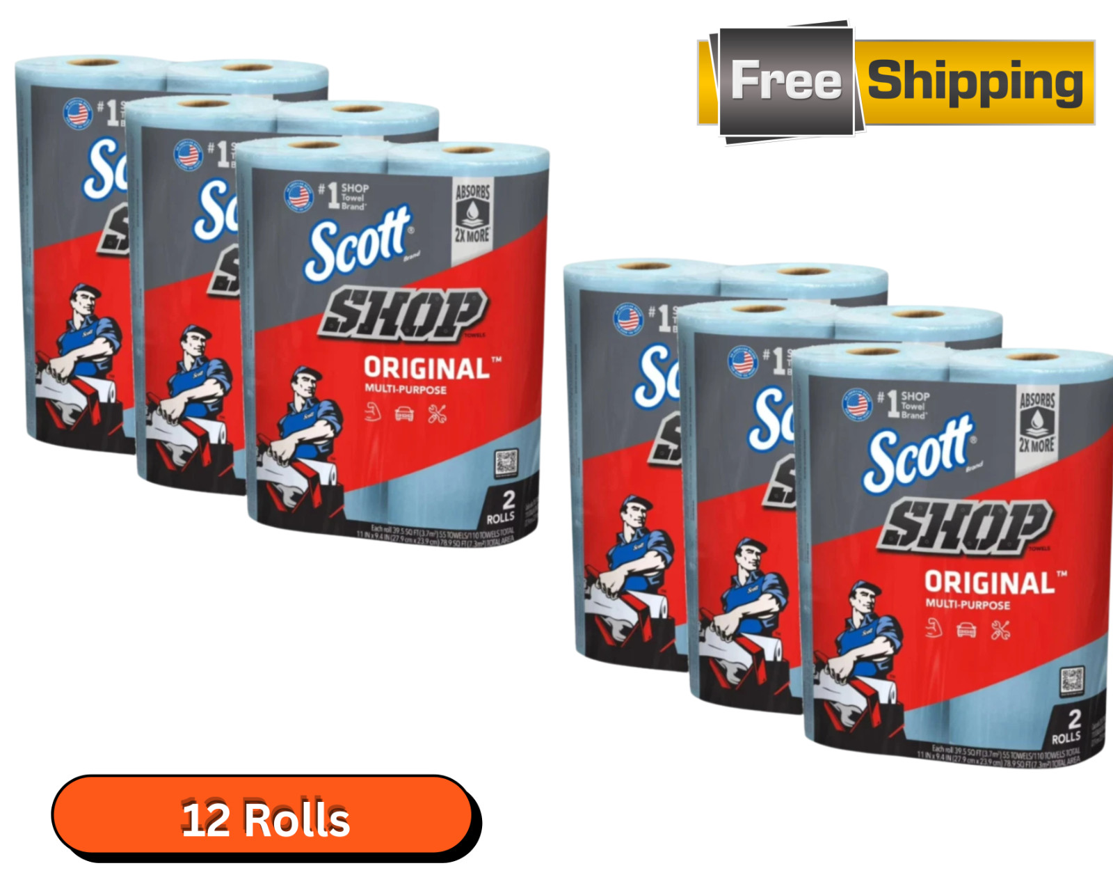 Scott Professional Multi-Purpose Shop Towels, 55 Sheets per Roll, 12 Ct Scott Professional Multi-Purpose Shop Towels, 55 Sheets per Roll, 12 Ct