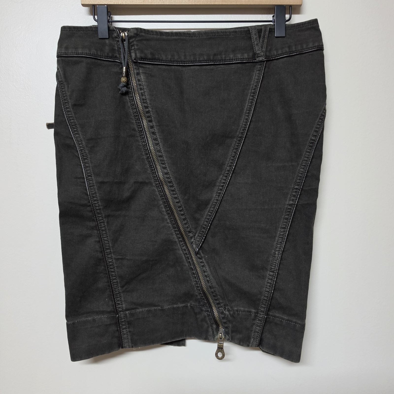 Diesel Vintage Y2K Olive Gray Brown Corduroy Pencil Skirt 30 Zip Grunge Moto