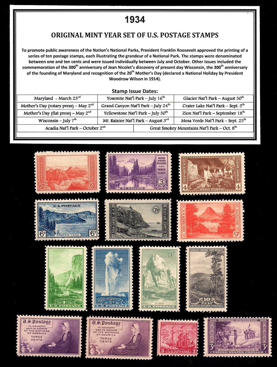 1934 YEAR SET OF MINT -MNH- VINTAGE U.S. POSTAGE STAMPS