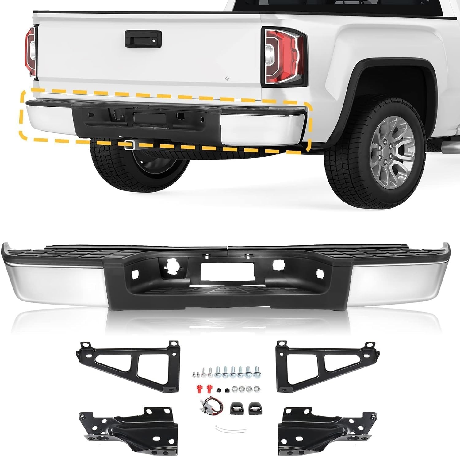 Rear Step Bumper Assembly Compatible With 2007-2013 Chevy Silverado 1500 & GMC S Rear Step Bumper Assembly Compatible With 2007-2013 Chevy Silverado 1500 & GMC S