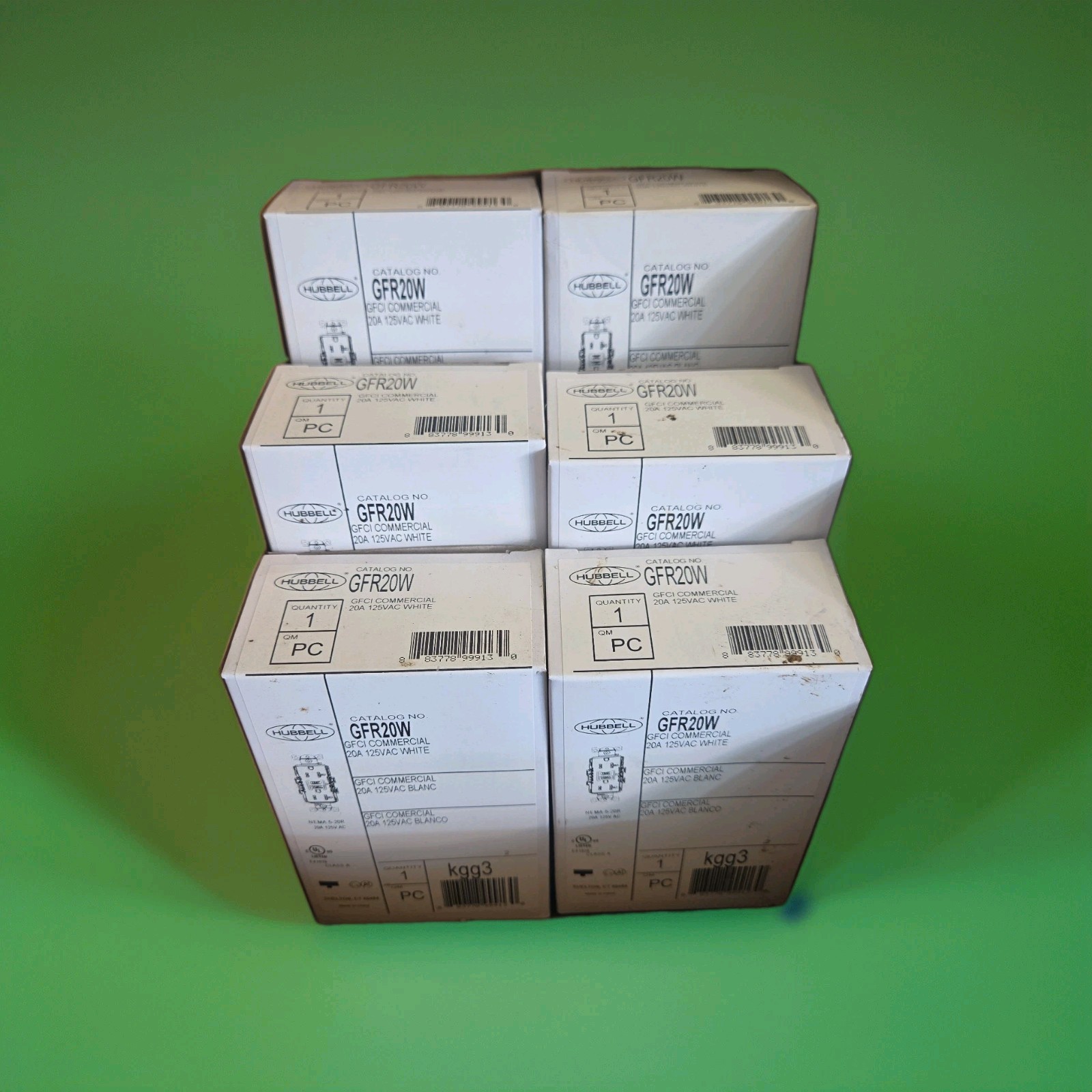 Lotbof 6 Hubbell GFR20W Wiring Device GFCI Receptacle, 125 VAC, 20 A, White NIB Lotbof 6 Hubbell GFR20W Wiring Device GFCI Receptacle, 125 VAC, 20 A, White NIB