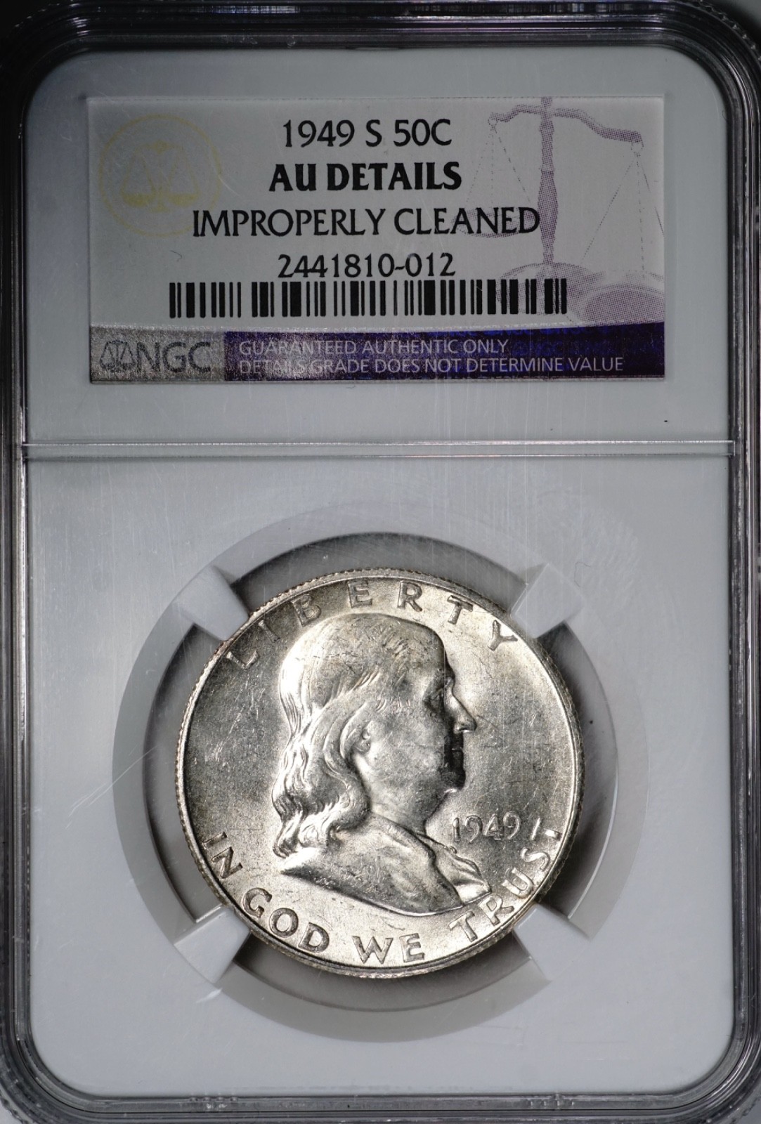 1949-S Silver Franklin Half Dollar NGC AU Details Mult. Ship Discount, 012 1949-S Silver Franklin Half Dollar NGC AU Details Mult. Ship Discount, 012