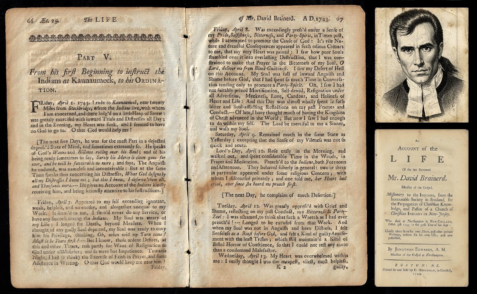 RARE 1749 DAVID BRAINERD MISSIONARY to INDIANS 1st Ed. - BEST 'leaf' to FRAME