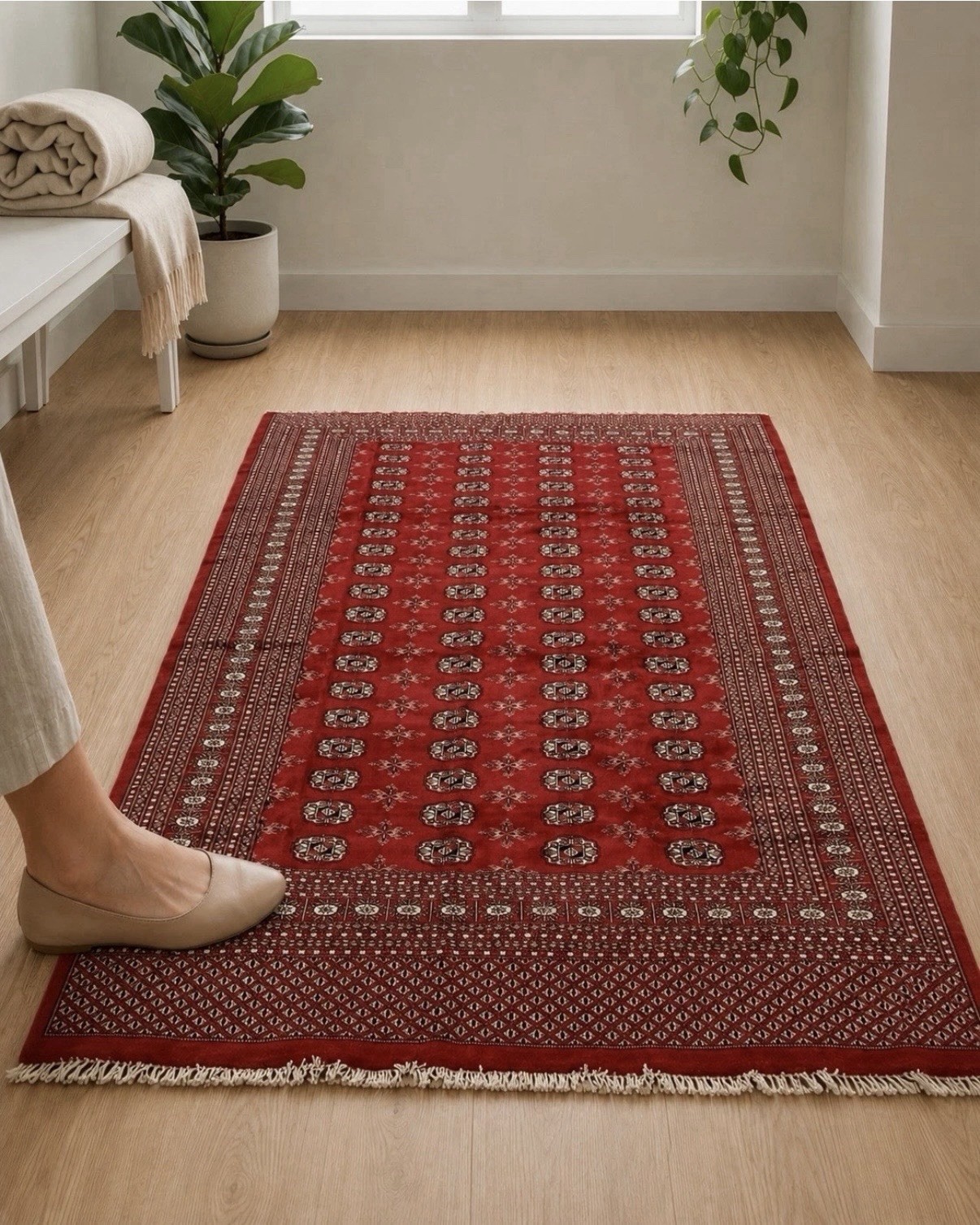 Pakistani Turkoman Bokhara Rug 6x9 Vintage Handmade Oriental Carpet Red Tribal
