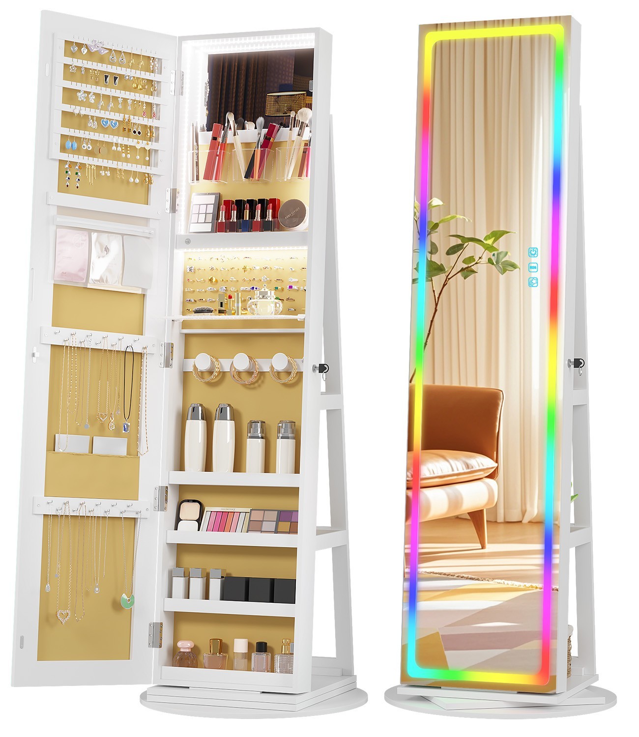 360° Rotating Jewelry Cabinet with Full Length Mirror, Standing Jewelry Organize 360° Rotating Jewelry Cabinet with Full Length Mirror, Standing Jewelry Organize