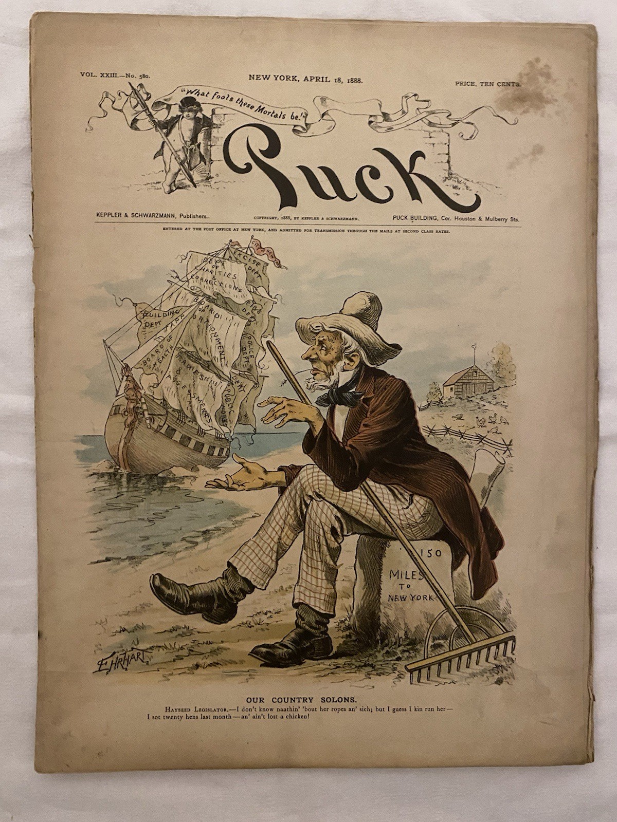 1888 Puck Magazine April 18 Political Cartoon Lithograph Antique