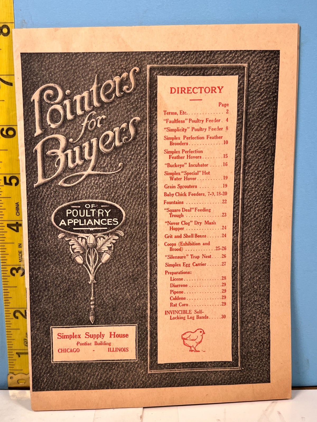 Vintage Simplex Supply House Pointer for Buyers of Poultry Appliances Pamphlet.