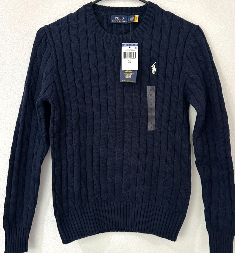 Polo Ralph Lauren Women’s Cable Knit Crew Neck Sweater Navy S NWT QR Authenticat Polo Ralph Lauren Women’s Cable Knit Crew Neck Sweater Navy S NWT QR Authenticat