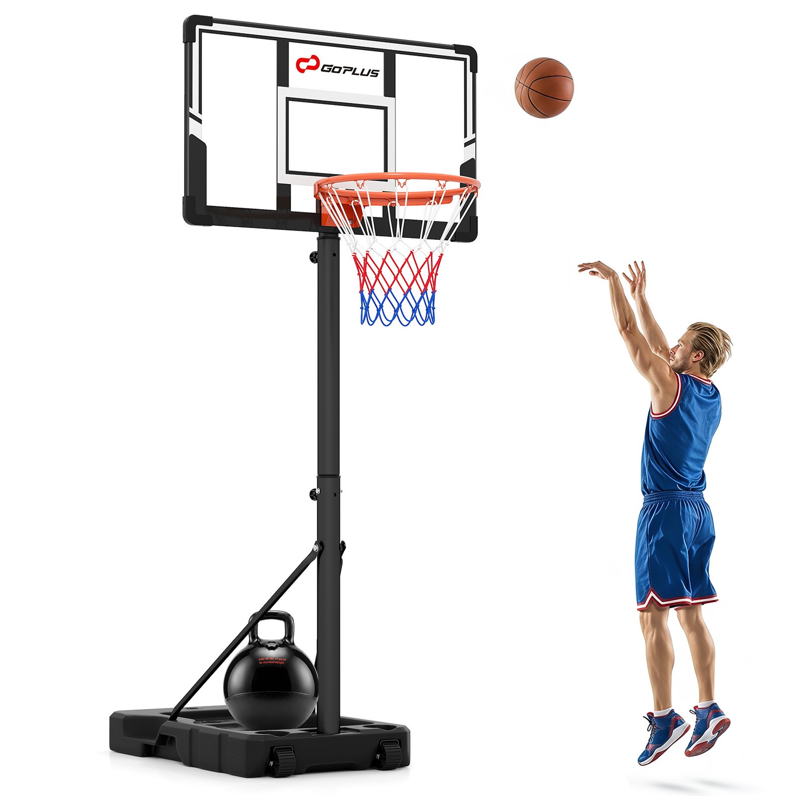 3.3-10 FT Portable Basketball Hoop Outdoor w/Shatterproof Backboard & Wheels