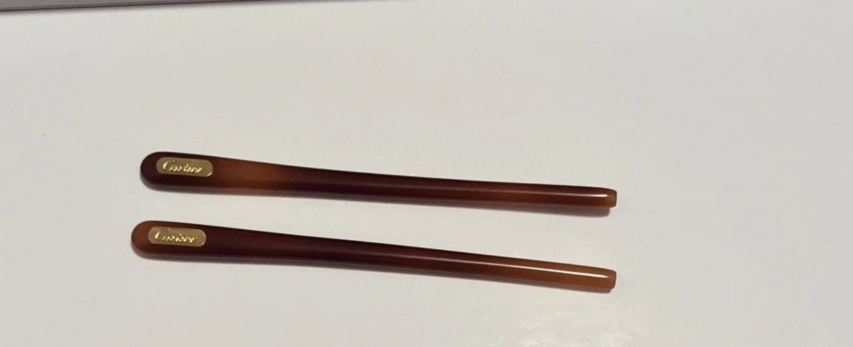 Authentic Cartier Tortoise Temple Tips With Gold Cartier Logo Accent-1pair R/L