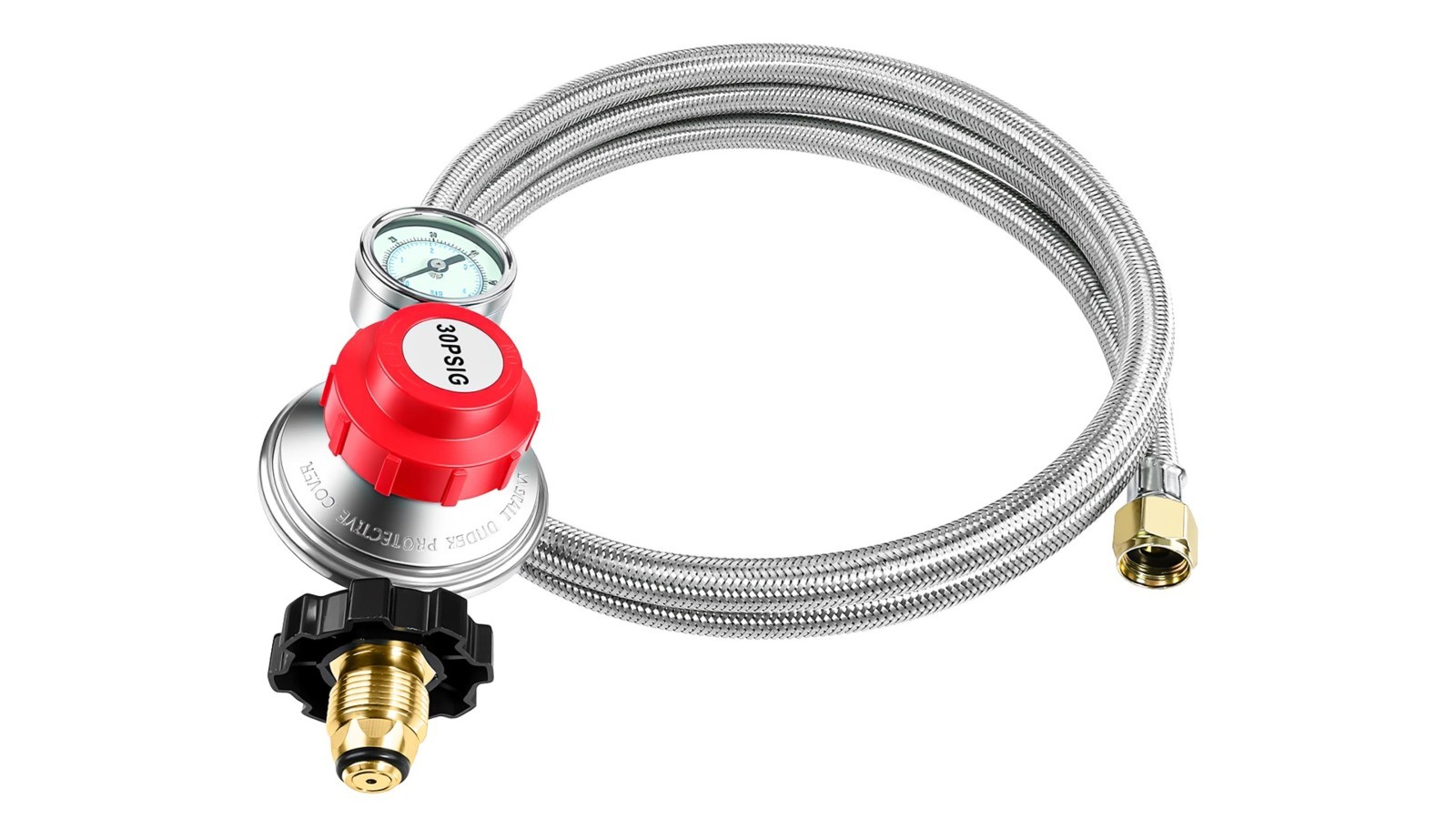 6FT/12FT High Pressure LP Regulator with Gauge, Adjustable 0-30PSI for Smoker-US 6FT/12FT High Pressure LP Regulator with Gauge, Adjustable 0-30PSI for Smoker-US