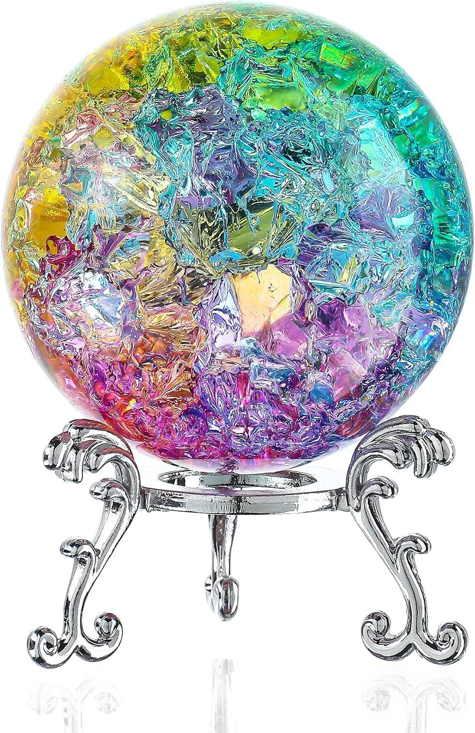 60Mm Ice Cracked Crystal Ball Paperweight Colorful Glass Ball with Stand