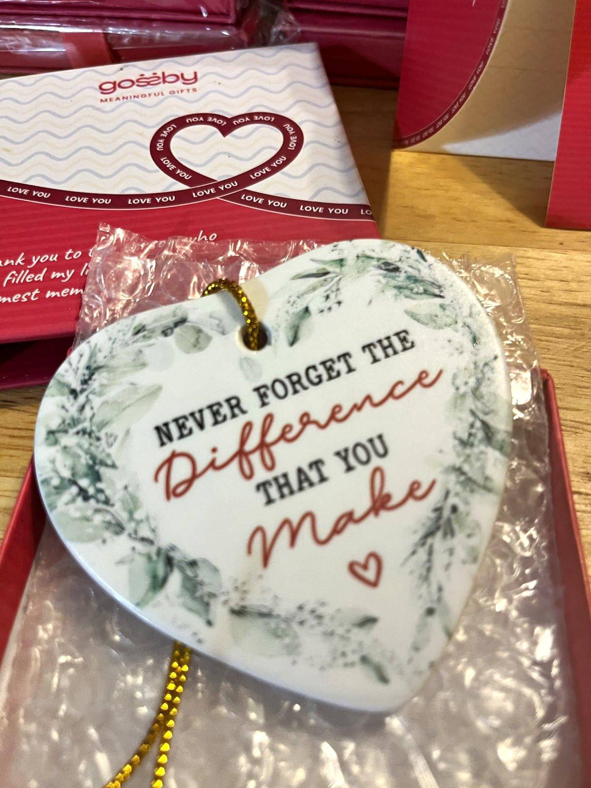 Gossby Thank You Appreciation Ornament and Card Heart Theme Red/White