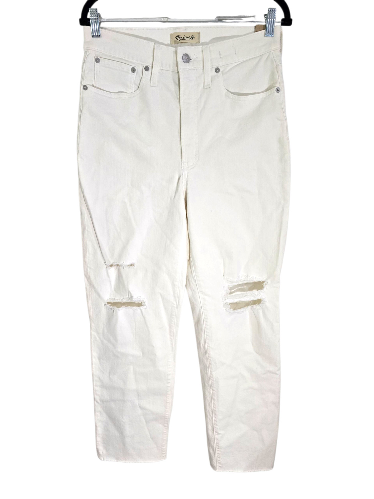 Madewell Womens White Distressed Denim Perfect Vintage Straight Jean Size 28 NWT