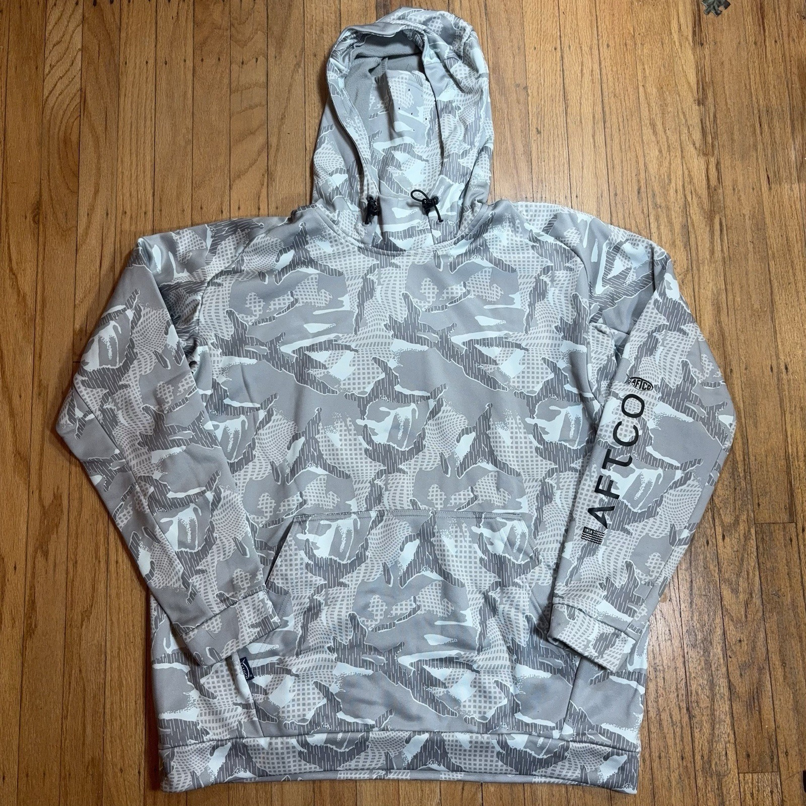 AFTCO Reaper Fleece Hoodie Men\'s XL Gray White Camo Pattern Tactical Fishing